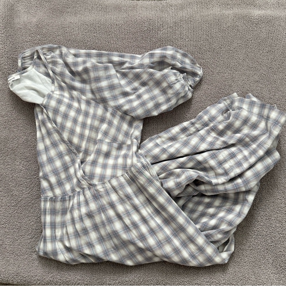Madewell Plus Marianna Puff-Sleeve Midi Dress in Plaid in Lavander